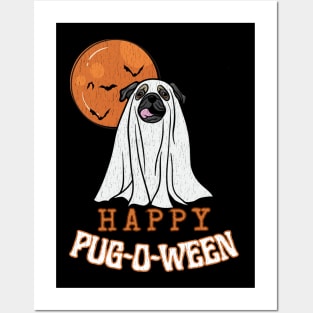 Halloween Pug Pun Ghost Dog Design for Pug Lover Distressed Design Fall Harvest Moon Posters and Art